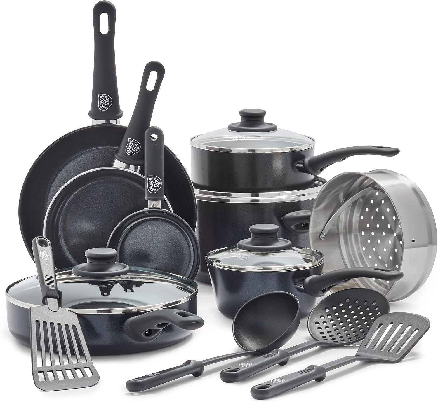 16-Piece Black Ceramic Cookware Set