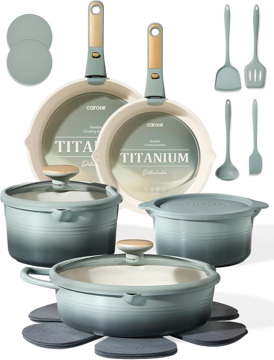20-Piece Cookware Set with Detachable Handles